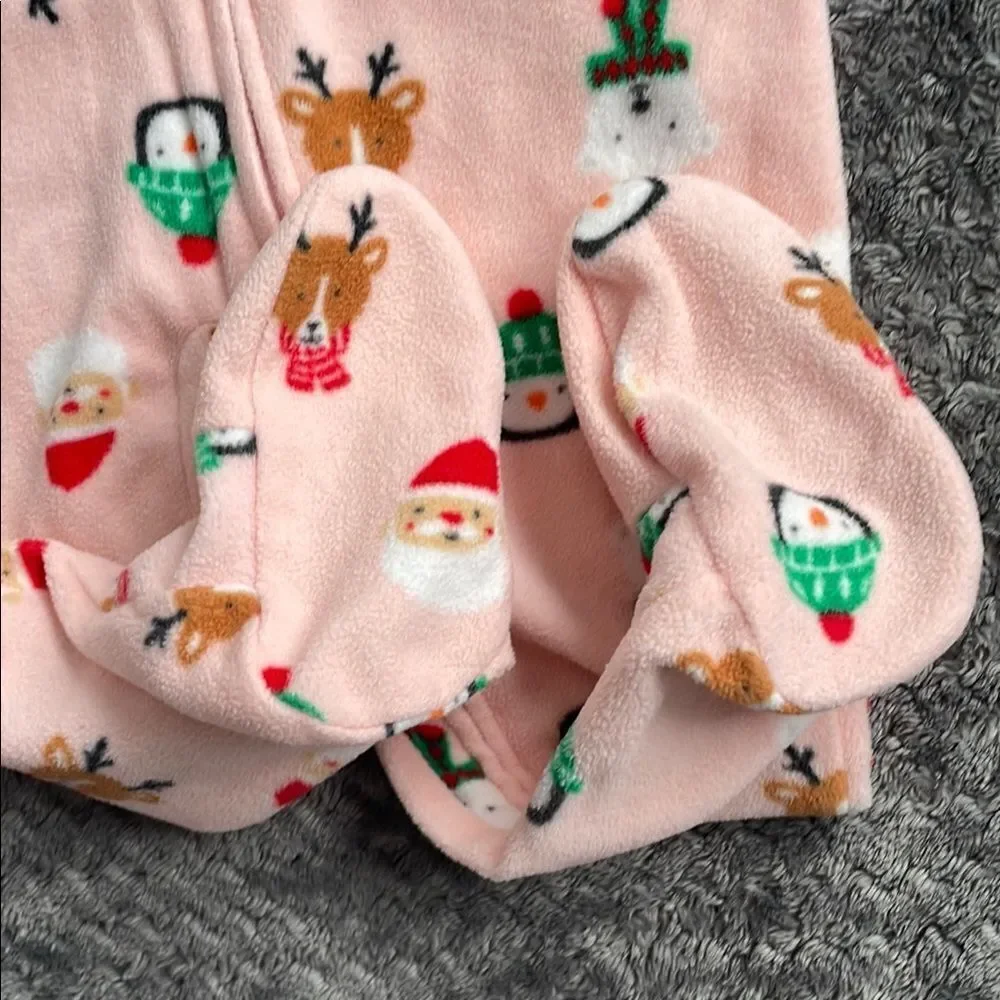 Carter's Pink and Red Footie Christmas One Piece with Holiday Design 6-9months
